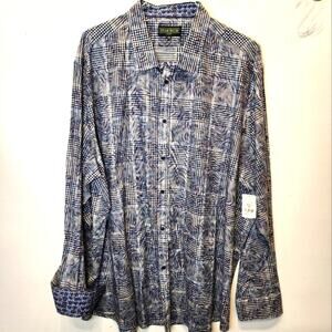 Inserch New Mens Dress Shirt Contrast Cuff Navy Plaid Leaf Comfortable Size 4XL